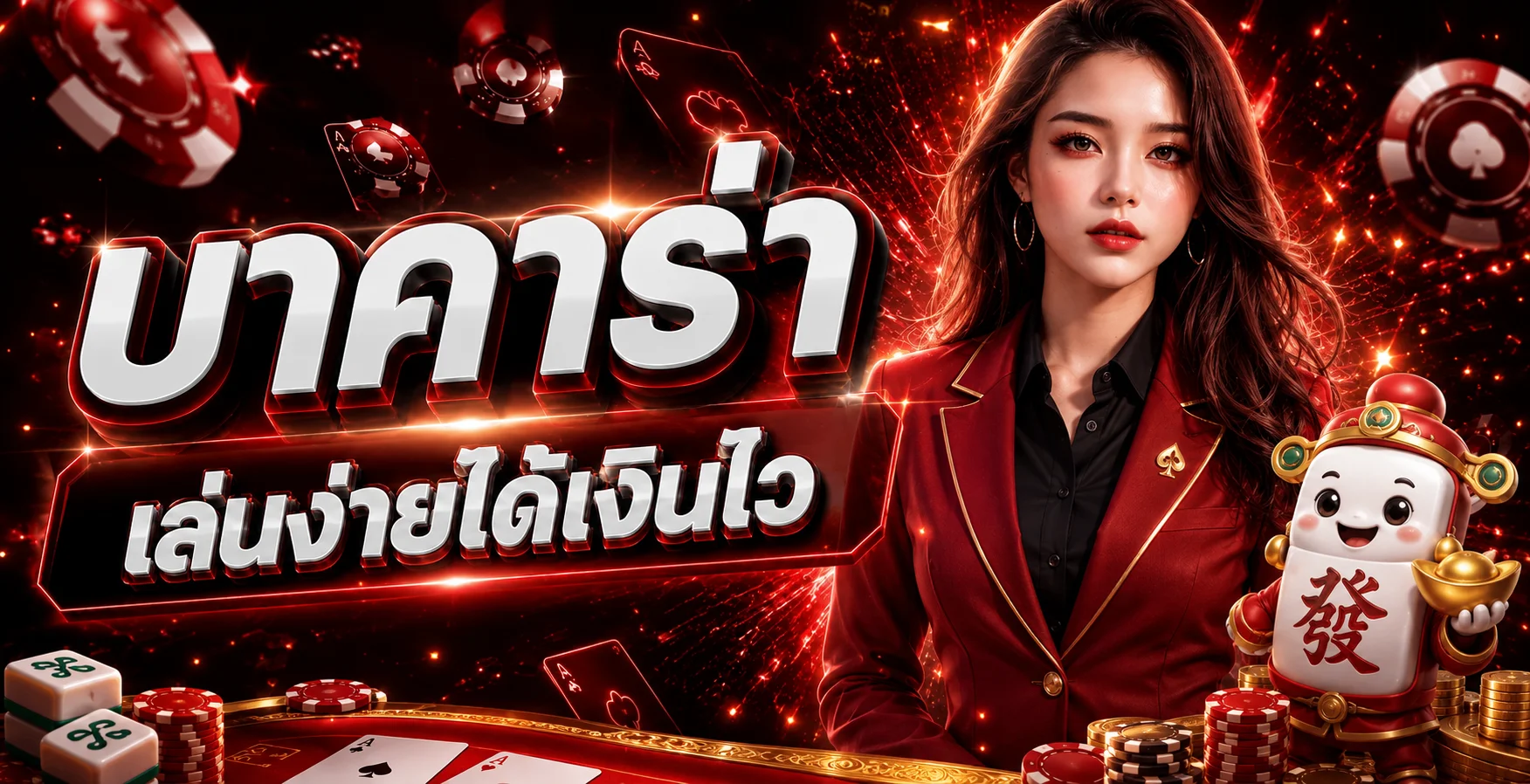 ภาพบาคาร่า SlotX888 โทนแดงพร้อมมาสคอตเกม